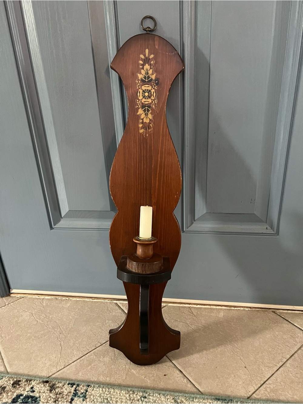 Vintage Wooden Wall Sconce with Antique Gold Floral Design